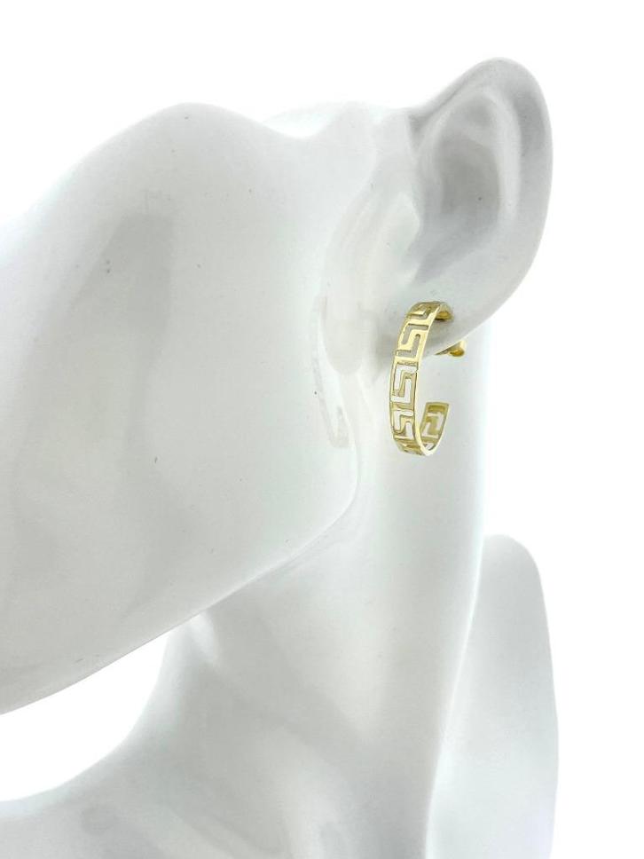 14 Karaat Gouden Oorringen Meander Versace Motief - 2.5 cm, Sieraden, Tassen en Uiterlijk, Oorbellen, Zo goed als nieuw, Hangers