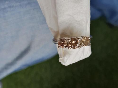 Top wit gouden ring 585 met 0,45 crt briljanten champagne kl, Sieraden, Tassen en Uiterlijk, Ringen, Zo goed als nieuw, Dame, 17 tot 18