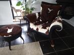 Leren fauteuil met poef, Huis en Inrichting, Ophalen, Gebruikt, 75 tot 100 cm, Leer