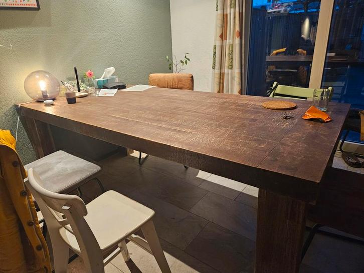 Houten eettafel, Huis en Inrichting, Tafels | Eettafels, Gebruikt, 150 tot 200 cm, 200 cm of meer, Vijf personen of meer, Rechthoekig