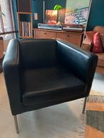 Stijlvolle zwarte lederen fauteuil, Huis en Inrichting, Fauteuils, Ophalen, Gebruikt, Deens, 50 tot 75 cm