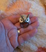 Vintage Uilen Ring met Strass, Sieraden, Tassen en Uiterlijk, Ringen, Overige materialen, Gebruikt, Ophalen of Verzenden, 17 tot 18