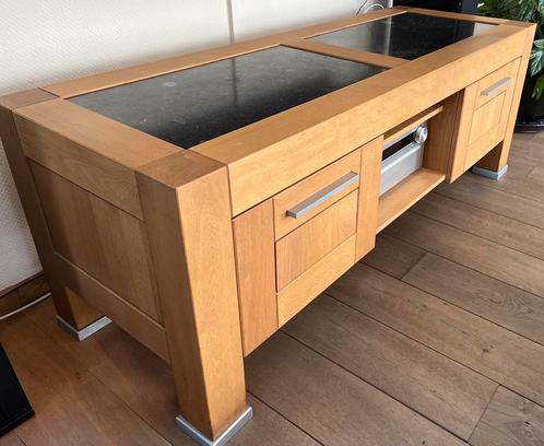 TV/audiomeubel blank eiken met hardstenen inleg, Huis en Inrichting, Kasten | Televisiemeubels, Minder dan 100 cm, 150 tot 200 cm
