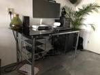 Strak Bureau met Zwart Glazen Blad en Chroom Frame – Modern, Ophalen, Zo goed als nieuw, Bureau