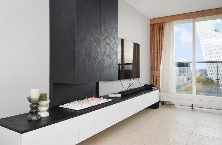 Tv Wand met Sfeerhaard - Wegens Nieuwe Aankoop, Huis en Inrichting, Haarden, Gebruikt, Elektrische haard, Ophalen