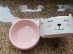 Roze voer en water bakje in kattenvorm, Dieren en Toebehoren, Kattenvoerbakken en Drinkbakken, Ophalen, Zo goed als nieuw
