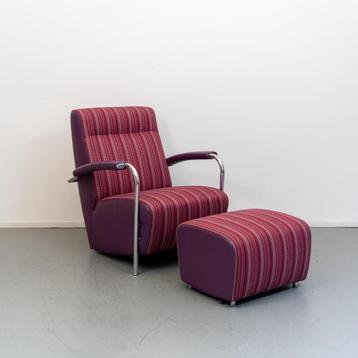 1x Leolux Scylla rood gestreept hoge rug + hocker beschikbaar voor biedingen
