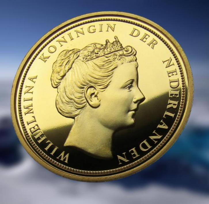 **  Mooie Grote Penning Wilhelmina - PROOF  ** Verguld *, Postzegels en Munten, Penningen en Medailles, Goud, Nederland, Verzenden