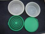 4-delige Tupperware set: kom, vergiet en 2 deksels, Ophalen of Verzenden, Gebruikt, Groen, Bak of Kom