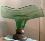 Vintage Glas Kunstwerk met Bronzen Voet, Ophalen of Verzenden