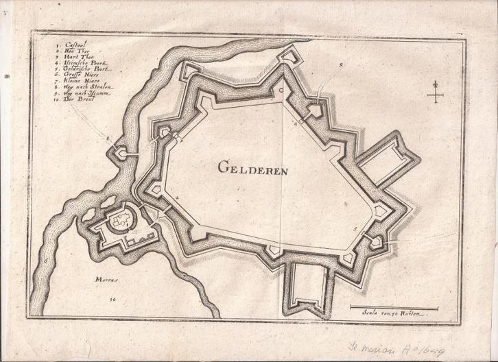 Geldern Gelderen Vestingkaart Plattegrond Merian 1659, Antiek en Kunst, Kunst | Etsen en Gravures, Ophalen of Verzenden