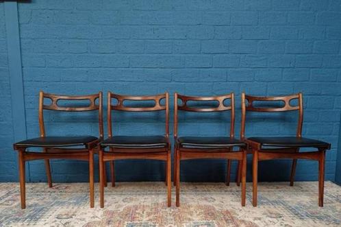 4 Vintage stoelen Johannes Andersen | Deens | palissander |, Huis en Inrichting, Stoelen, Gebruikt, Vier, Hout, Ophalen
