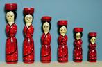 Zes Indiase houten poppetjes in Kokeshi stijl, Ophalen of Verzenden