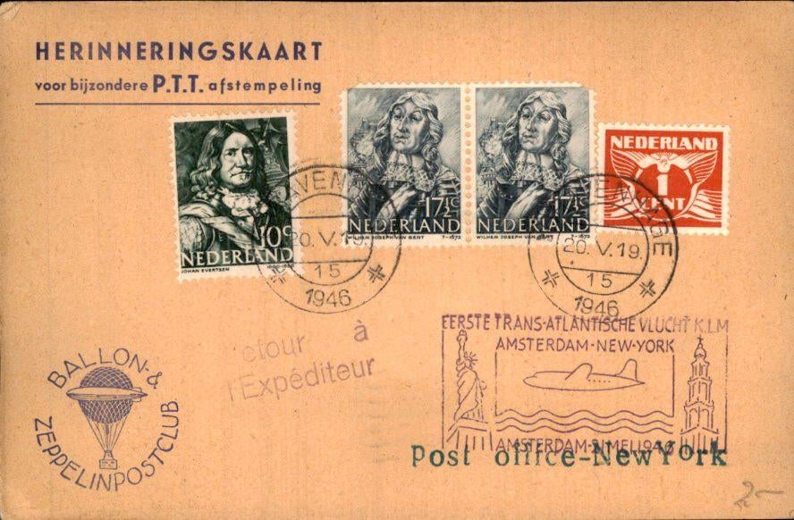PTT - Postkantoor New York - Zeehelden - 1946, Verzenden, Briefkaart