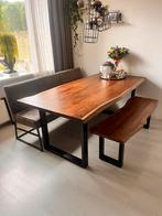 Unieke boomstam eettafel met bank en zitbank, 200 cm of meer, Industrieel, Rechthoekig, 50 tot 100 cm