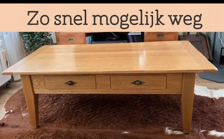 Stevig salontafel met 2 lades, Huis en Inrichting, Tafels | Salontafels, Gebruikt, Ophalen