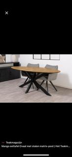 Ovale eettafel met stalen matrixpoot 180 x 100, Ophalen, Teakhout, 50 tot 100 cm, Zo goed als nieuw