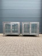 Vintage metalen vitrinekast/toonbank met schuifdeuren, Ophalen of Verzenden