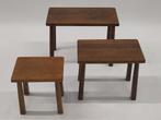 Vintage nesting tables eiken hout bijzettafeltjes brutalist, Minder dan 45 cm, Minder dan 55 cm, Gebruikt, .