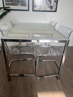 Ikea Torbsy eettafel chroom + melkwitte glas, Ophalen, 100 tot 150 cm, Modern strak, 50 tot 100 cm