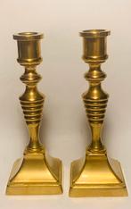 Stel antieke miniatuur kandelaars., Ophalen of Verzenden, Koper of Brons