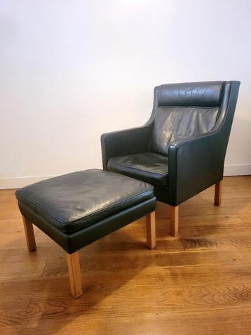 Leren fauteuil met ottoman Børge Mogensen voor Frederica beschikbaar voor biedingen