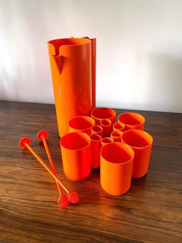 70s vintage Franse sapservies Set 9 of Orangeade van Vitrac beschikbaar voor biedingen