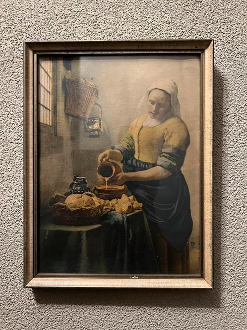 Het melkmeisje op print - oud - 19,5x25,5 incl kader, Antiek en Kunst, Kunst | Schilderijen | Klassiek, Ophalen of Verzenden
