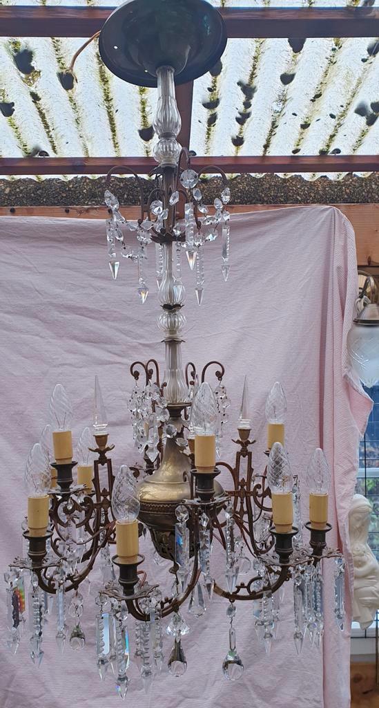 Antieke Franse Kroonluchter Kristal & Koper, Huis en Inrichting, Lampen | Kroonluchters, Ophalen