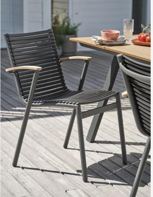 6 zwarte stapelstoelen van Jysk model SADBJERG, Tuin en Terras, Tuinstoelen, Ophalen