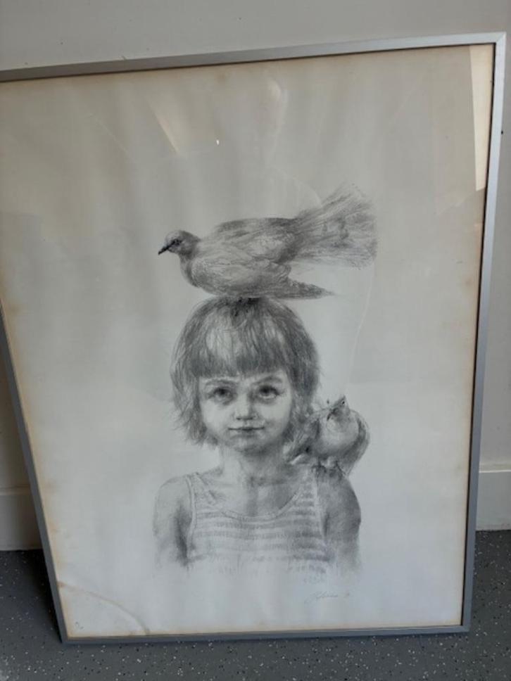 Piet Klaasse meisje met duiven, Antiek en Kunst, Kunst | Schilderijen | Modern, Ophalen
