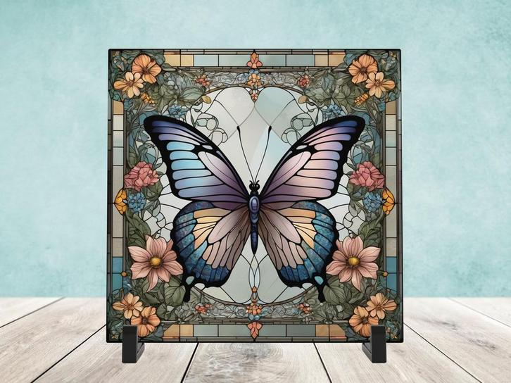 Vlinder Glas in Lood tegel incl houder, Huis en Inrichting, Woonaccessoires | Overige, Nieuw, Ophalen of Verzenden