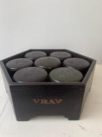 Gedecoreerde bakelieten opbergdoosjes in houten hexavorm bak, Antiek en Kunst, Curiosa en Brocante, Ophalen of Verzenden