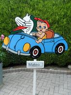 Geboortebord baby en ooievaar in blauwe auto., Ophalen, Nieuw, Geboortebord