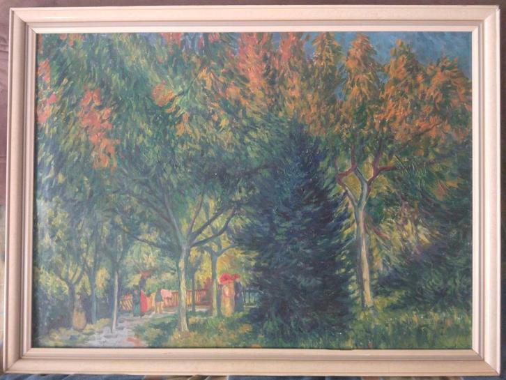 Een park met figuren, Antiek en Kunst, Kunst | Schilderijen | Klassiek, Verzenden