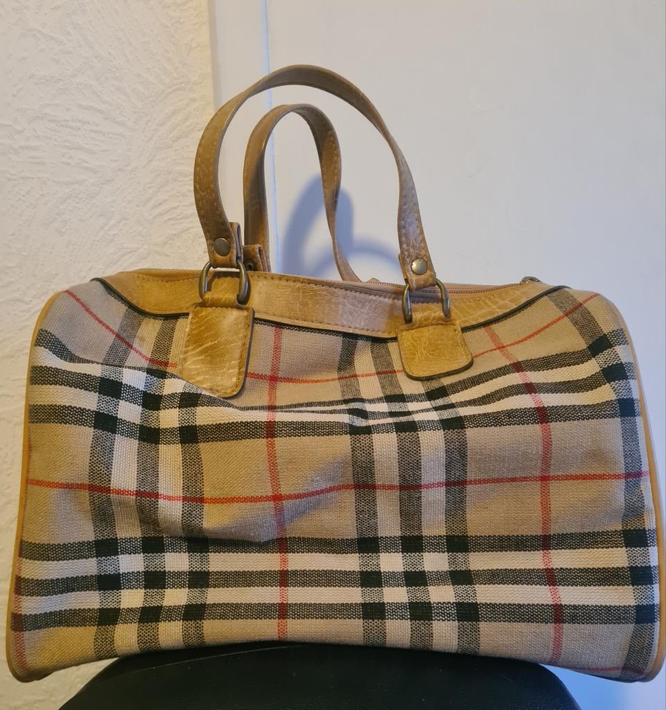 Vintage Burberry St Michael Bowling Tas Nova Check, Sieraden, Tassen en Uiterlijk, Tassen | Damestassen, Gebruikt, Handtas, Beige