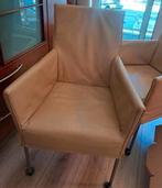 L'ancora echt leren eettafelstoelen op wieltjes beige, Ophalen, Gebruikt, Minder dan 75 cm, Leer