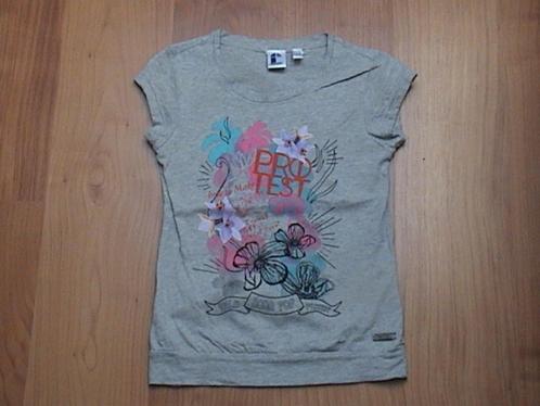 PROTEST grijs t-shirt + leuke opdruk bloemen, tekst 128 ZGAN, Kinderen en Baby's, Kinderkleding | Maat 128, Zo goed als nieuw