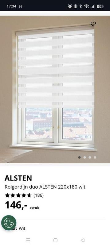 Duo rolgordijn 220cm breed x180cm hoog beschikbaar voor biedingen