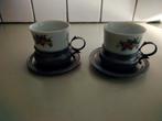 2 espresso kop en schotels  in tinnen houders, Ophalen of Verzenden