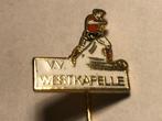 Emaille V.V. WESTKAPELLE VOETBALCLUB Speld (Rood/Wit/Zwart)., Verzenden, Zo goed als nieuw, Sport, Speldje of Pin