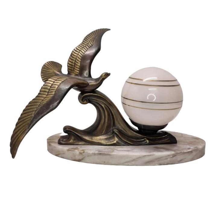 Art Deco tafellamp op marmeren voet, Huis en Inrichting, Lampen | Tafellampen, Gebruikt, Minder dan 50 cm, Overige materialen