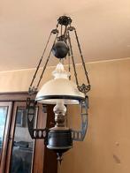 Antieke olie hanglamp met glazen kap, Antiek en Kunst, Ophalen of Verzenden