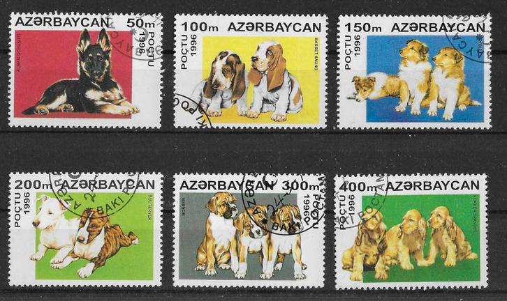Azerbeidzjan Michel 306-311 gestempeld   HONDEN, Postzegels en Munten, Postzegels | Azië, Gestempeld, Centraal-Azië, Ophalen of Verzenden