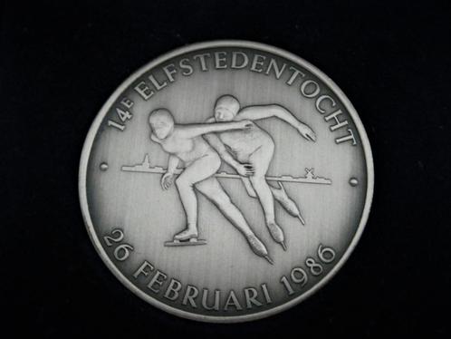 Zilveren penning Elfstedentocht 26 Februari 1986 Friesland, Postzegels en Munten, Penningen en Medailles, Zilver, Nederland, Ophalen of Verzenden