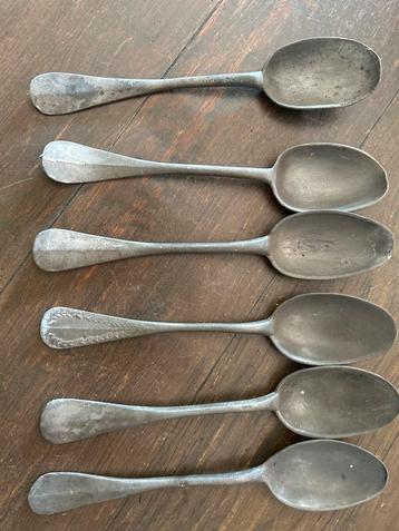 Antieke Tinnen Lepels - Set van 6 stuks - Uniek & Charmant T beschikbaar voor biedingen