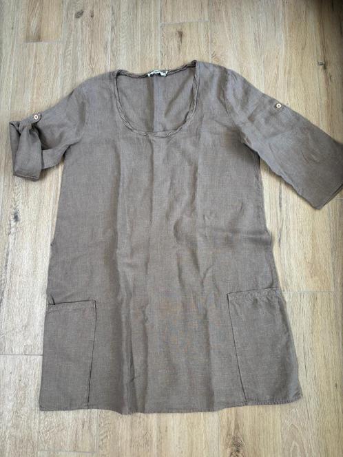 0039Italy by PAUW jurk linnen kaki 40-42-44(klein), Kleding | Dames, Jurken, Zo goed als nieuw, Maat 42/44 (L), Overige kleuren