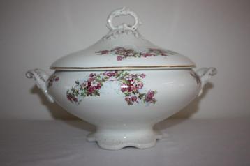 Oude Franse dekschaal met bloemetjes motief beschikbaar voor biedingen