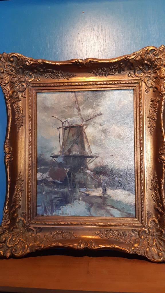 Hollandse molen in de winter, Antiek en Kunst, Kunst | Schilderijen | Klassiek, Ophalen of Verzenden