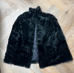 Vintage korte zwarte bontcape uit geschoren konijn L, Ophalen of Verzenden, Gedragen, Maat 42/44 (L), Zwart